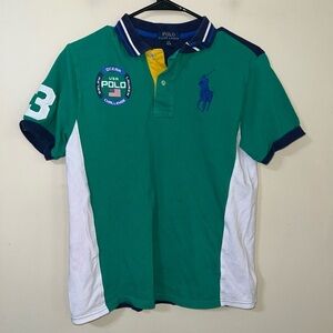 Ralph Lauren Polo USA Ocean Challenge Youth Large Polo Shirt Green Blue